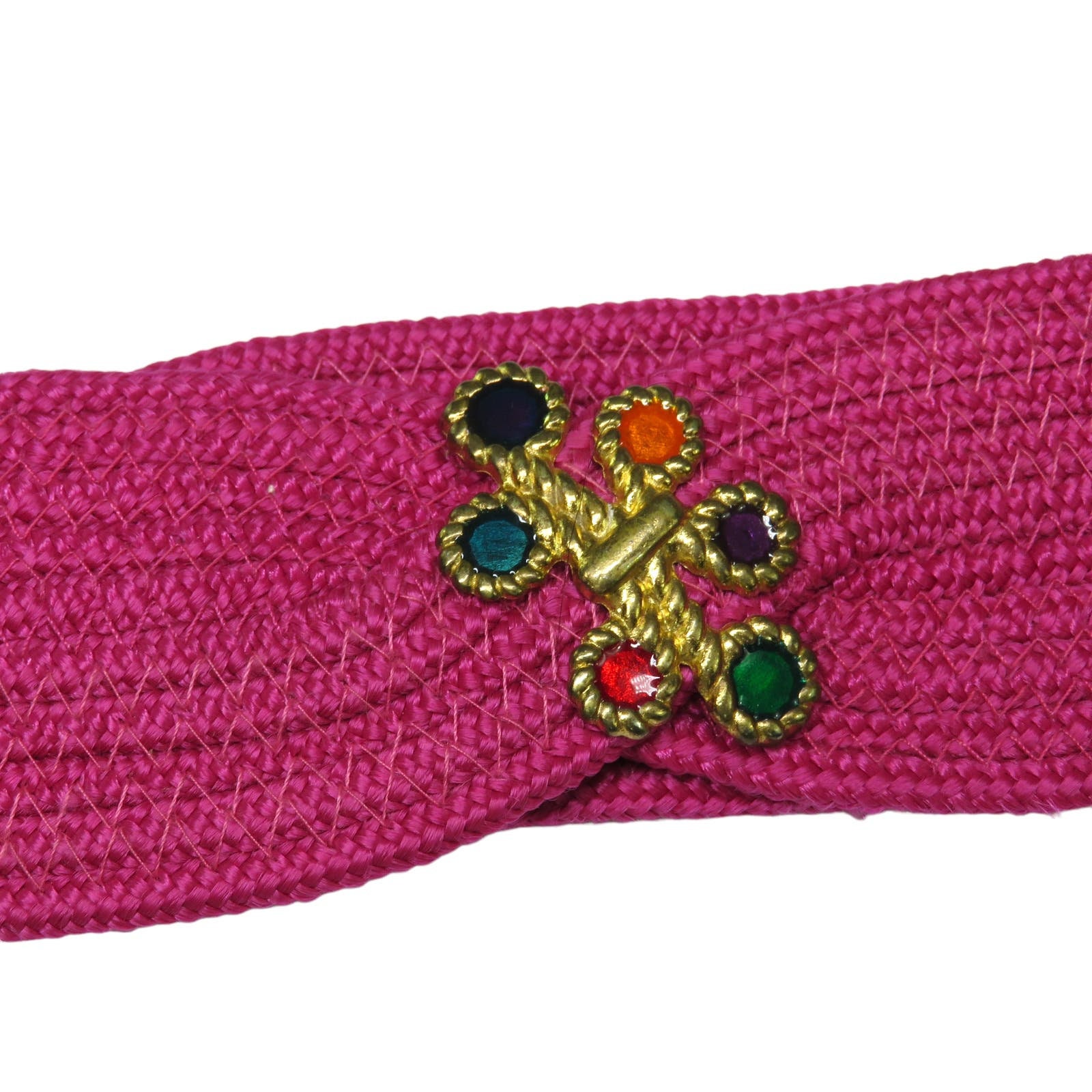 Vintage Hot Pink Woven Belt With Multicolor Rainbow Gem  display picture 3