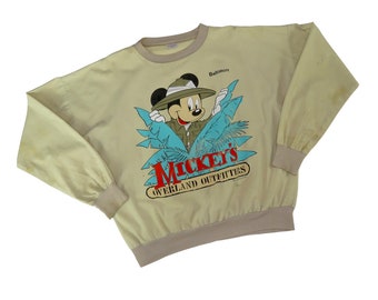 RARE Vintage 1980s Quitman USA Mickey Mouse Tan Graphic Crewneck Pullover Medium