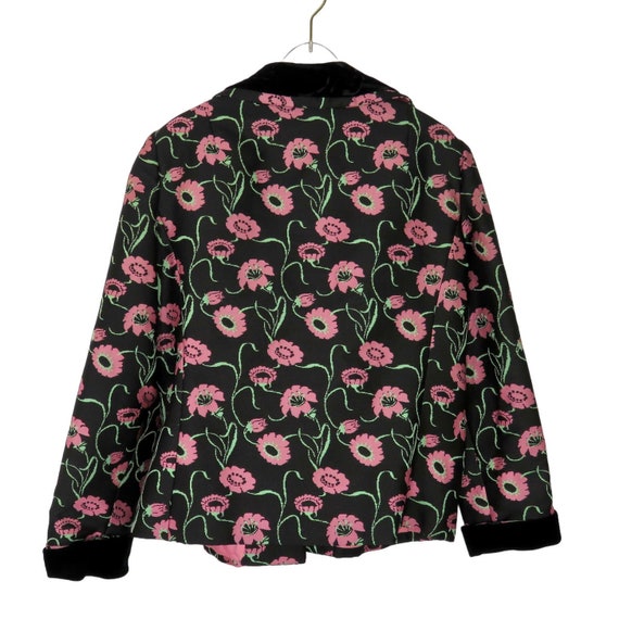 Union Made 1960s Vintage Black and Pink Floral Ja… - image 2