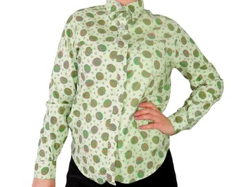 Alexander's 1970s Vintage Green Paisley Retro Button Down Blouse Medium