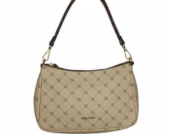 Y2K Vintage Nine West Monogram Cream Brown Shoulder Bag Baguette Bag