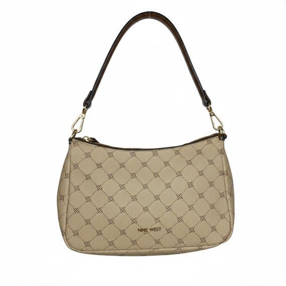 Y2K Vintage Nine West Monogram Cream Brown Shoulder Bag Baguette