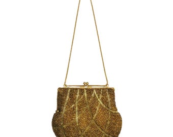 1950s Vintage Regale LTD. Gold Beaded Evening Bag Clasp Purse Crossbody