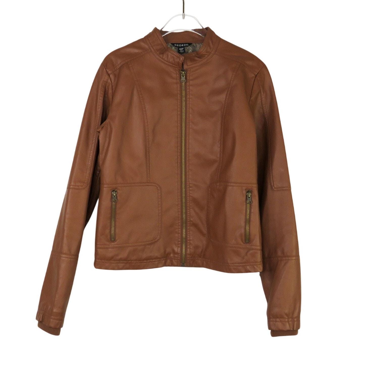 leather jacket brown archive y2k エディ期似 Y2k 2000s George Brown Faux Leather Moto Jacket Extra Small