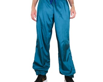 1990s Vintage Columbia Teal Blue & Purple Men's Windbreaker Pants Track Pants XL