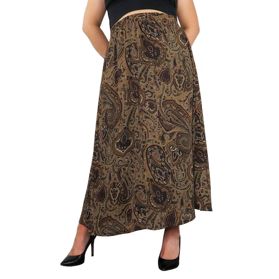 1990s Vintage Bass Brown Paisley High Rise Maxi S… - image 1