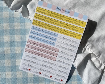 AO3 buttons sticker sheet / stickers / planner sticker / journaling deco / fanfic reader / fanfiction stickers / kindle sticker / booktok