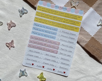 AO3 buttons sticker sheet / stickers / planner sticker / journaling deco / fanfic reader / fanfiction stickers / kindle sticker / booktok