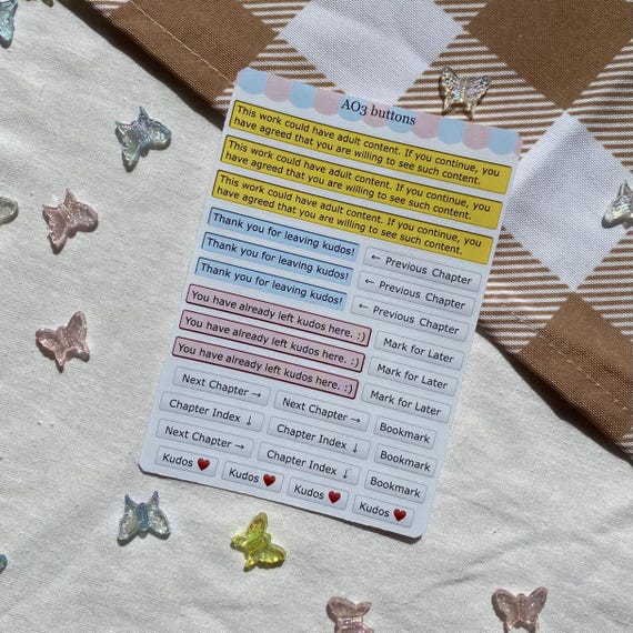 AO3 buttons sticker sheet / stickers / planner sticker / journaling deco / fanfic reader / fanfiction stickers / kindle sticker / booktok