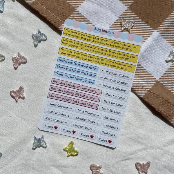 Cartela de adesivos com botões AO3 / adesivos / adesivo para planner / decoração para diário / leitor de fanfic / adesivos de fanfiction / adesivo para Kindle / BookTok