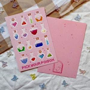Postal con impresión artística "Elige tu poción venenosa" / pociones / corazones / arte de pared / impresión / decoración de pared