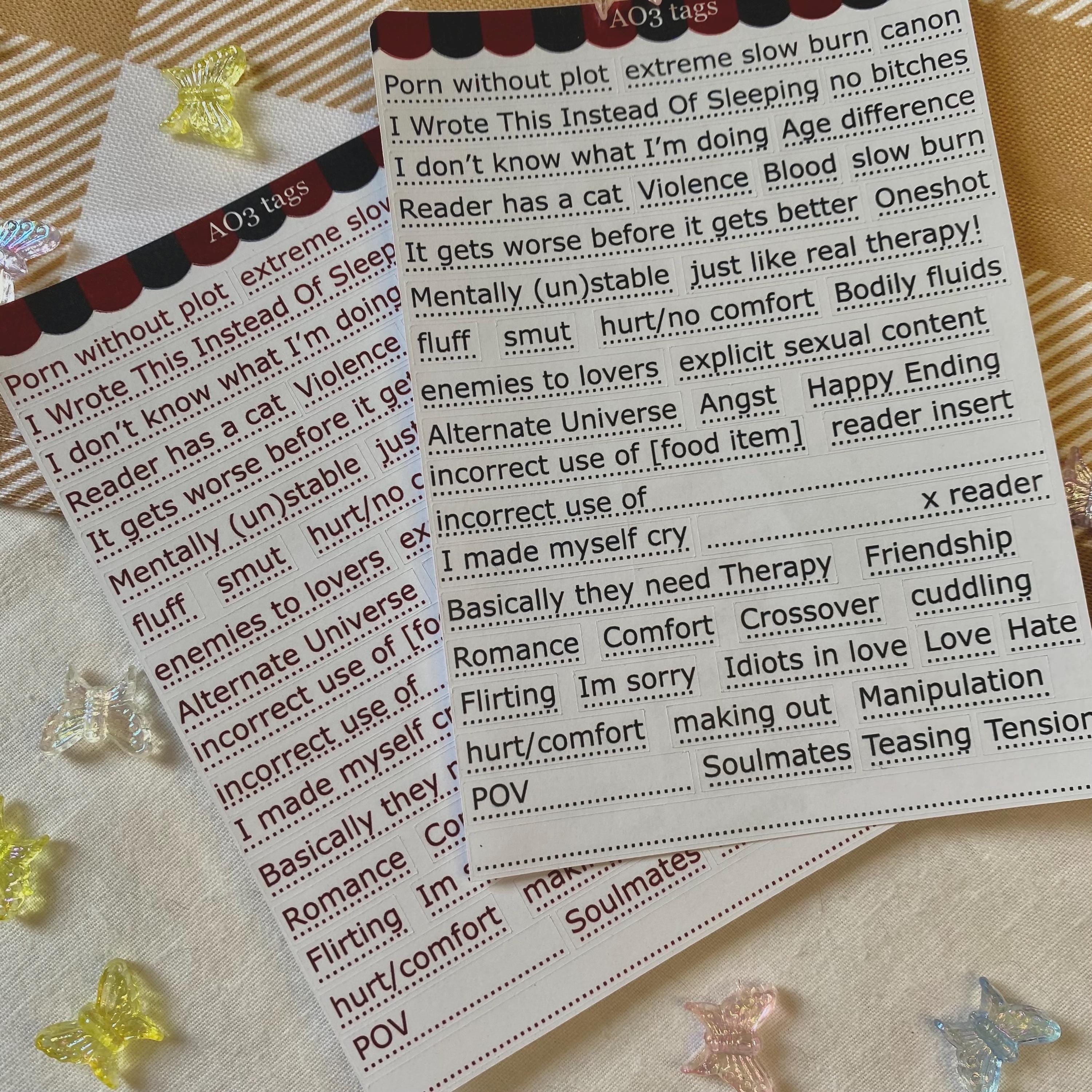 Fanfic Tags Ao3 Tags Sticker Sheet / Stickers / Planner Sticker / Journaling Deco ...