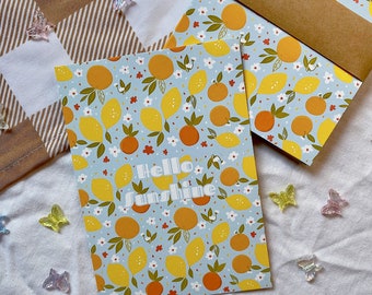 Hello Sunshine fruit Art Print pocztówka / cytryny / pomarańcze / sztuka ścienna / wydruk / dekoracja ścienna