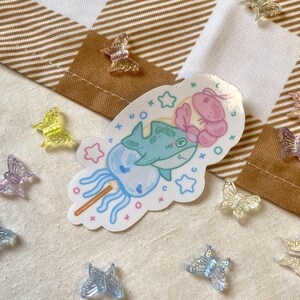 Cute jellyfish shark and shrimp Dango sticker / planner sticker / journaling deco / kawaii stickers / quote sticker / glossy sticker
