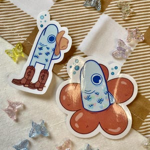 Adesivo cowboy e pesce fiore / adesivo planner / adesivo journaling / adesivi kawaii / adesivo citazione / pesce divertente / adesivo lucido