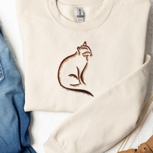 Embroidered Cute Cat, Embroidered Cat Sweater, Embroidered Cat Hoodie, Funny Cat Hoodie, Cat Lover Gift, Cat Owner Gift, Gift for cats lover