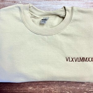 Custom Embroidered Roman Numeral Sweatshirt, Couple Shirt Initial On Sleeve, Anniversary Year, Personalized Date Hoodie, Valentines Day Gift