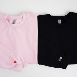 Custom Embroidered Initial Heart Sweatshirt, Couple Shirt, Initial On Sleeve, Couple&#39;s Shirt, Anniversary, Valentines Day, Christmas Gift