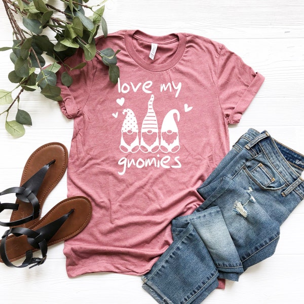 Love My Gnomies T-Shirts, Valentine Gnomes With Buffalo Plaid Shirts, Valentines Couple Tee, Cute Heart Shirt Birthday Gift, Unisex Clothing