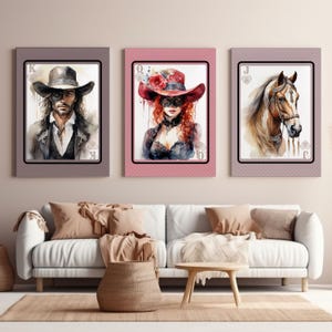 Cowgirl-Galerie-Set | Wild Hearts Pokerkarten | Hochzeit Geschenk Wand Kunst | Geschenk für Hochzeit, Verlobung | Wild West Poker Card Art Set