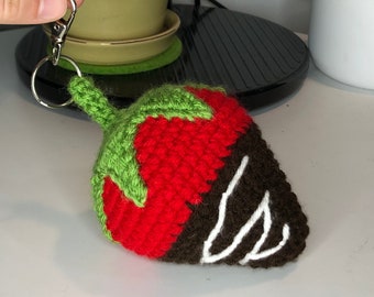 Chocolate Covered Strawberry Keychain Backpack Charm Crochet Amigurumi Aesthetic Valentines