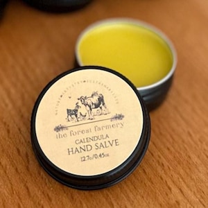 Calendula and Lemon Balm Herbal Salve – Soothing Garden-Grown Balm for Dry Skin, Cuticles, Chapped Lips -  0.5 Ounce Tin
