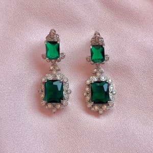 Emerald Earrings, Green Stud Earrings, Gemstone Studs, Statement Earrings, Gold Silver Vermeil Earrings, Gift for Her