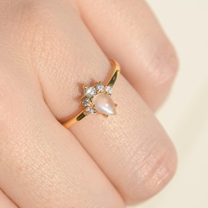 Dainty Moonstone Ring, Natural Moonstone Ring, Promise Ring,  Moissanite, 14k Gold Vermeil Ring, Gift for Her