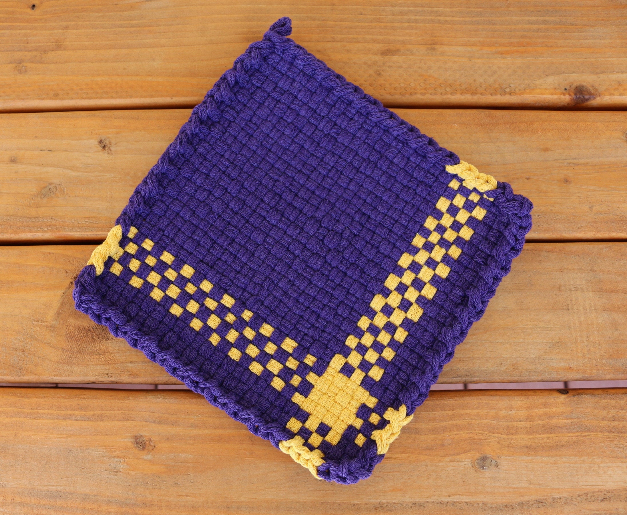 2 Large Purple and Yellow Potholders Handwoven Loomed Etsy