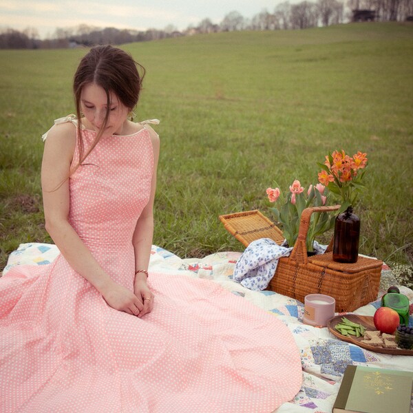 hobbs pink polka dot dress