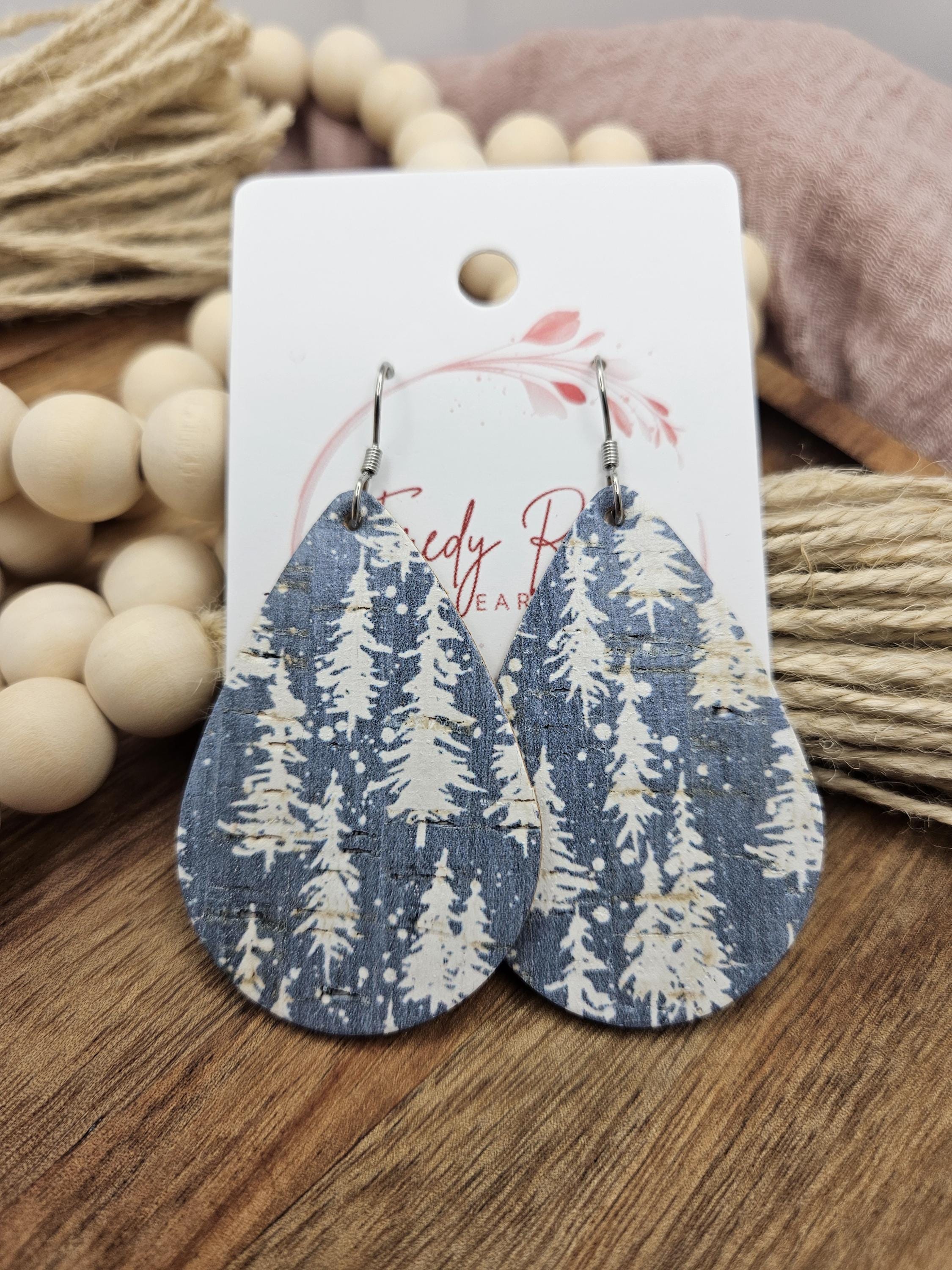 Large Handcrafted Cork Teardrop Earrings Backed with Genuine Leather - Image 1