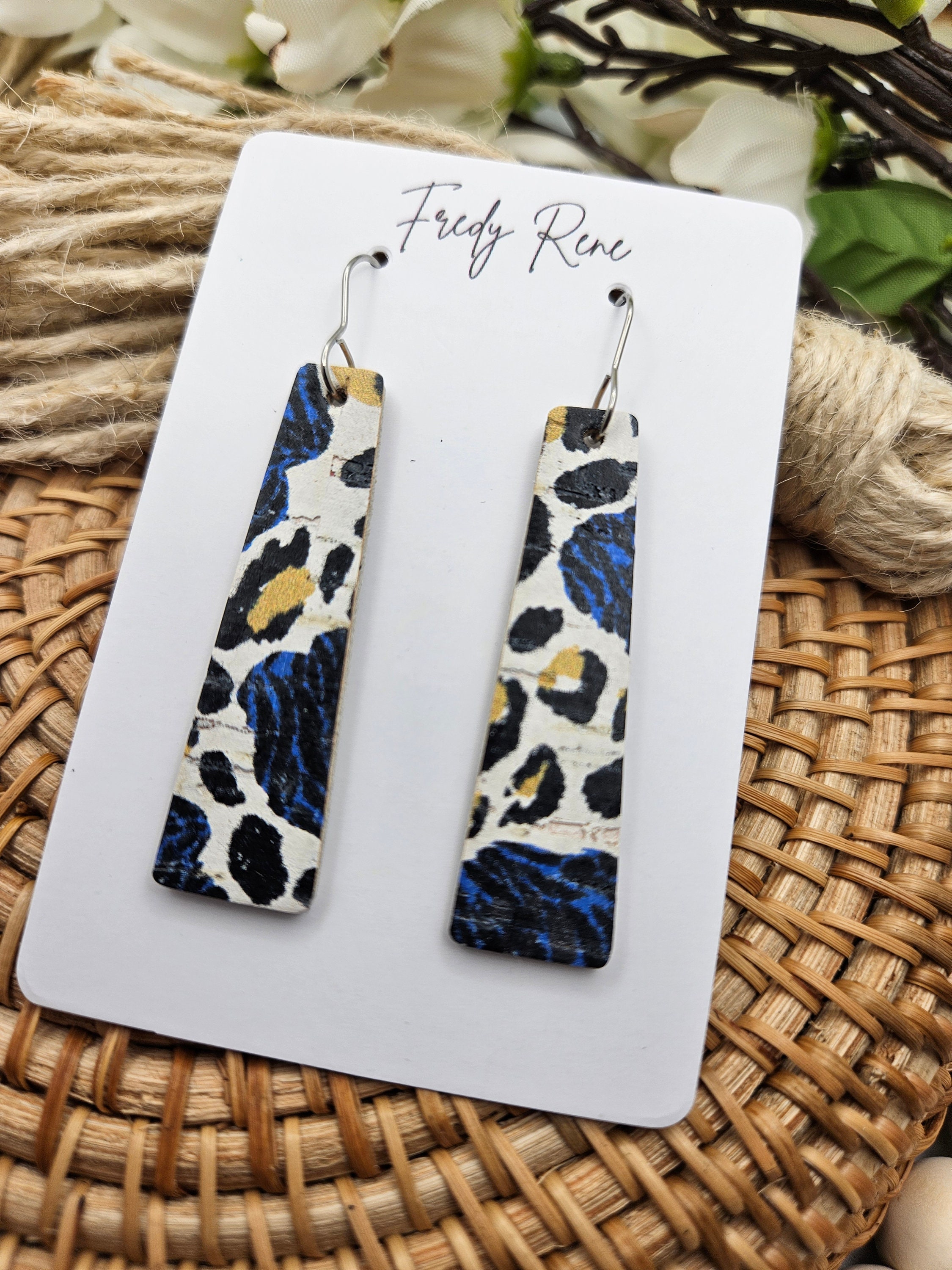 Floral Leopard Cork & Leather Earrings - Handmade Lightweight Jewelry for Everyday Wear - Thumbnail 3