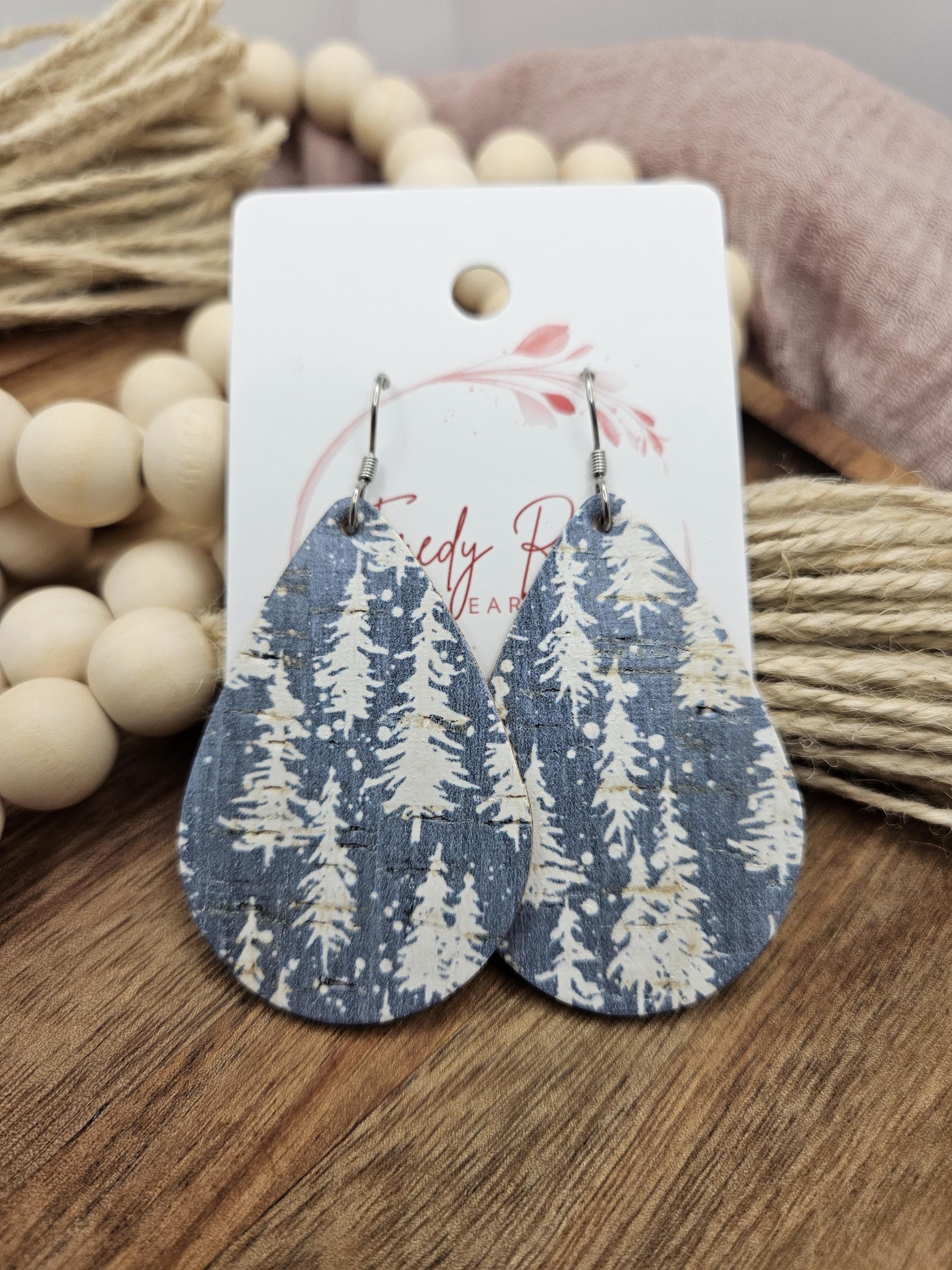 Large Handcrafted Cork Teardrop Earrings Backed with Genuine Leather - Thumbnail 4