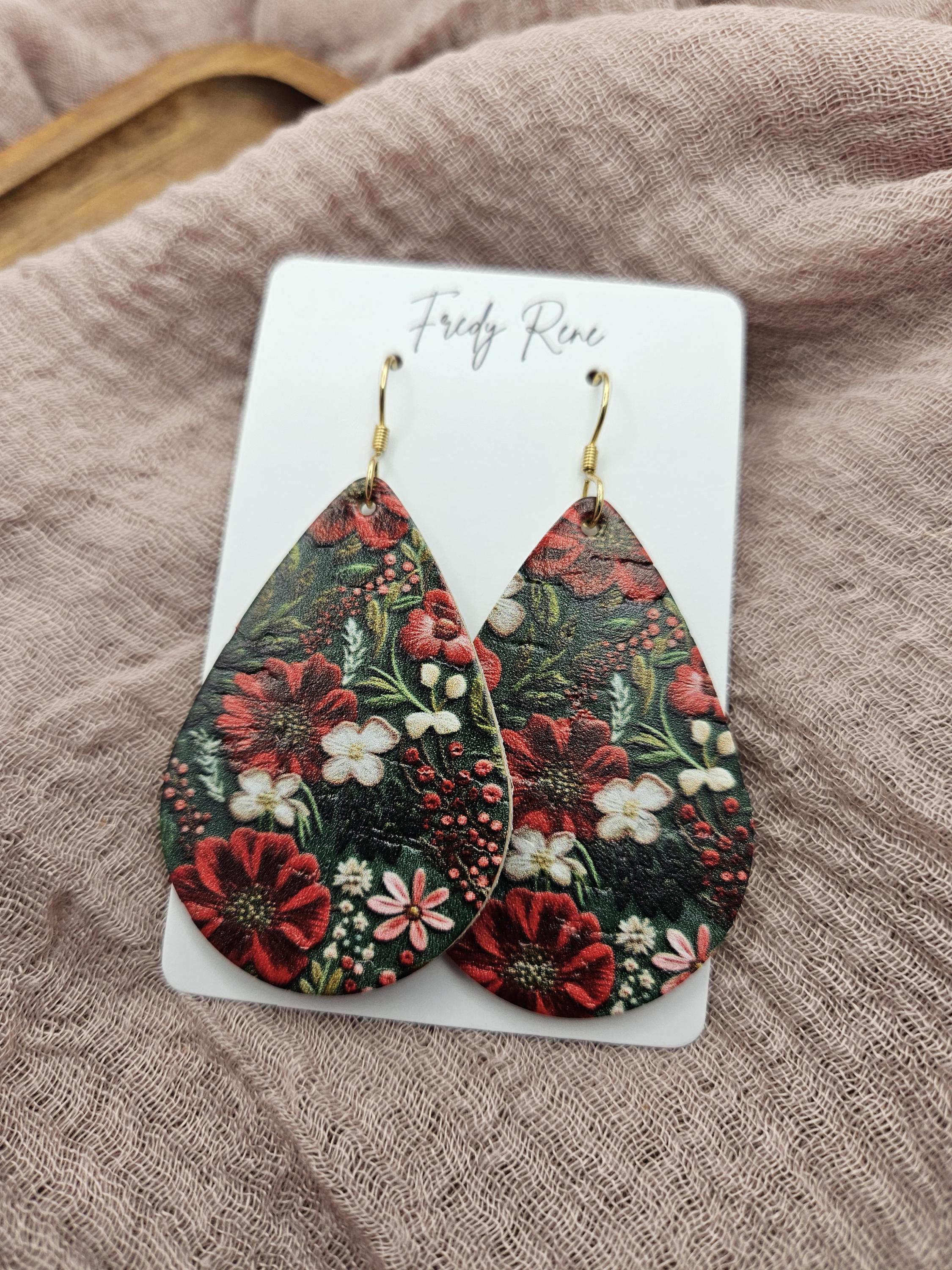 Large Handmade Holiday Cork Teardrop Earrings with Genuine Leather Backing- Lightweight - Thumbnail 3