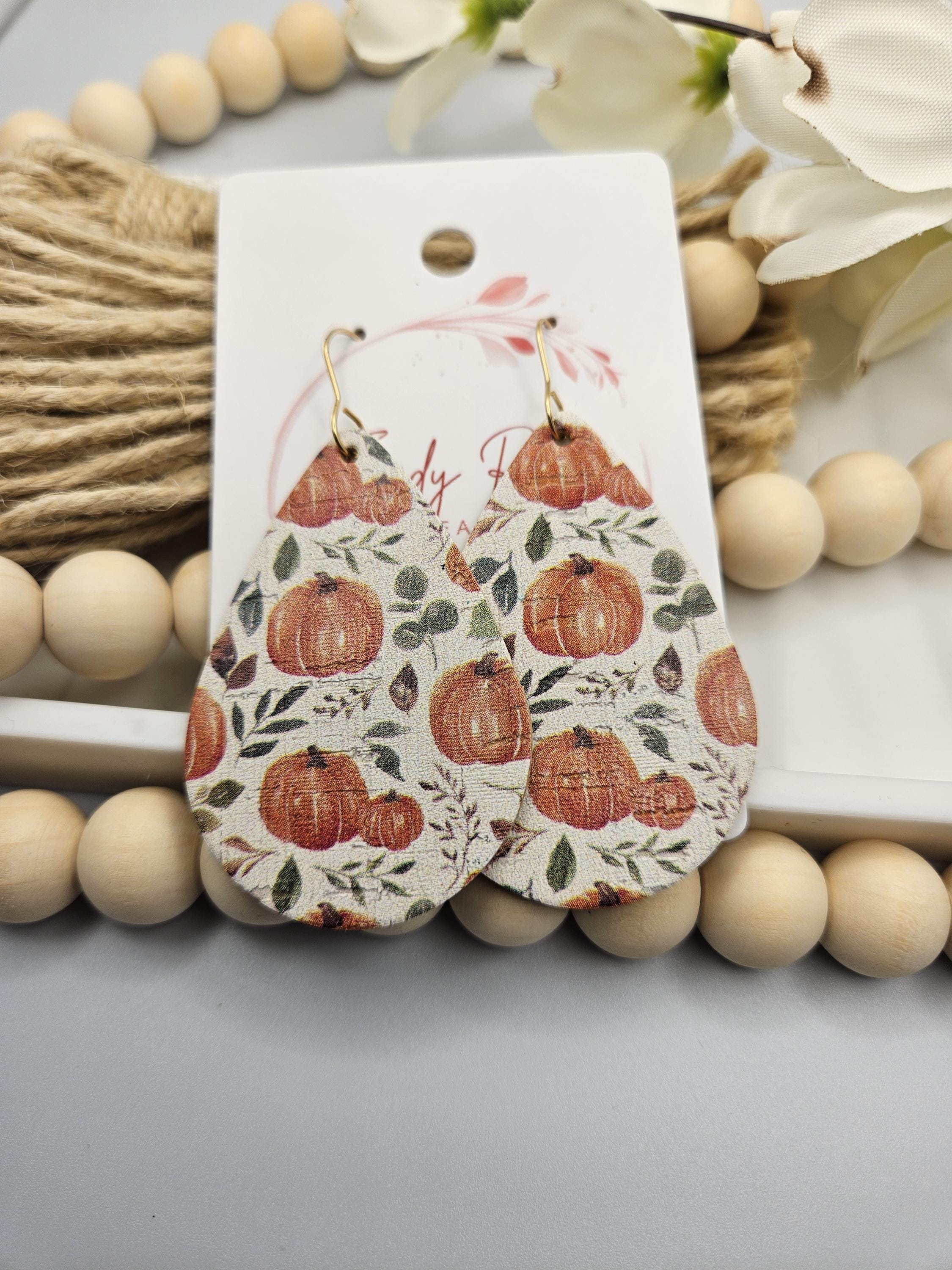 Large Handcrafted Pumpkin Cork Teardrop Earrings with Genuine Leather Backing for Everyday Style - Thumbnail 4