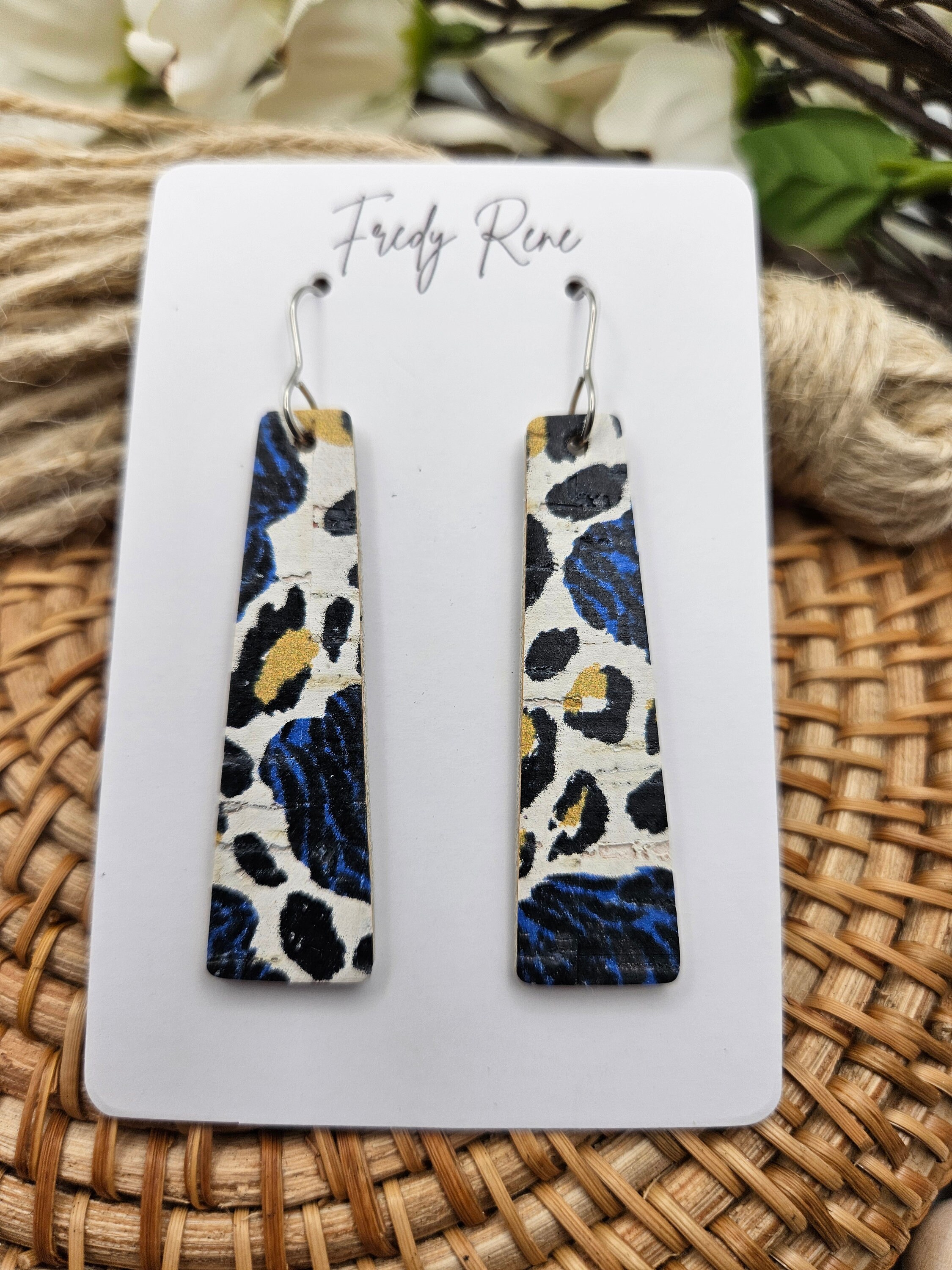 Floral Leopard Cork & Leather Earrings - Handmade Lightweight Jewelry for Everyday Wear