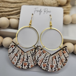 Handmade Wooden Floral Dangle Earrings with Gold Hardware