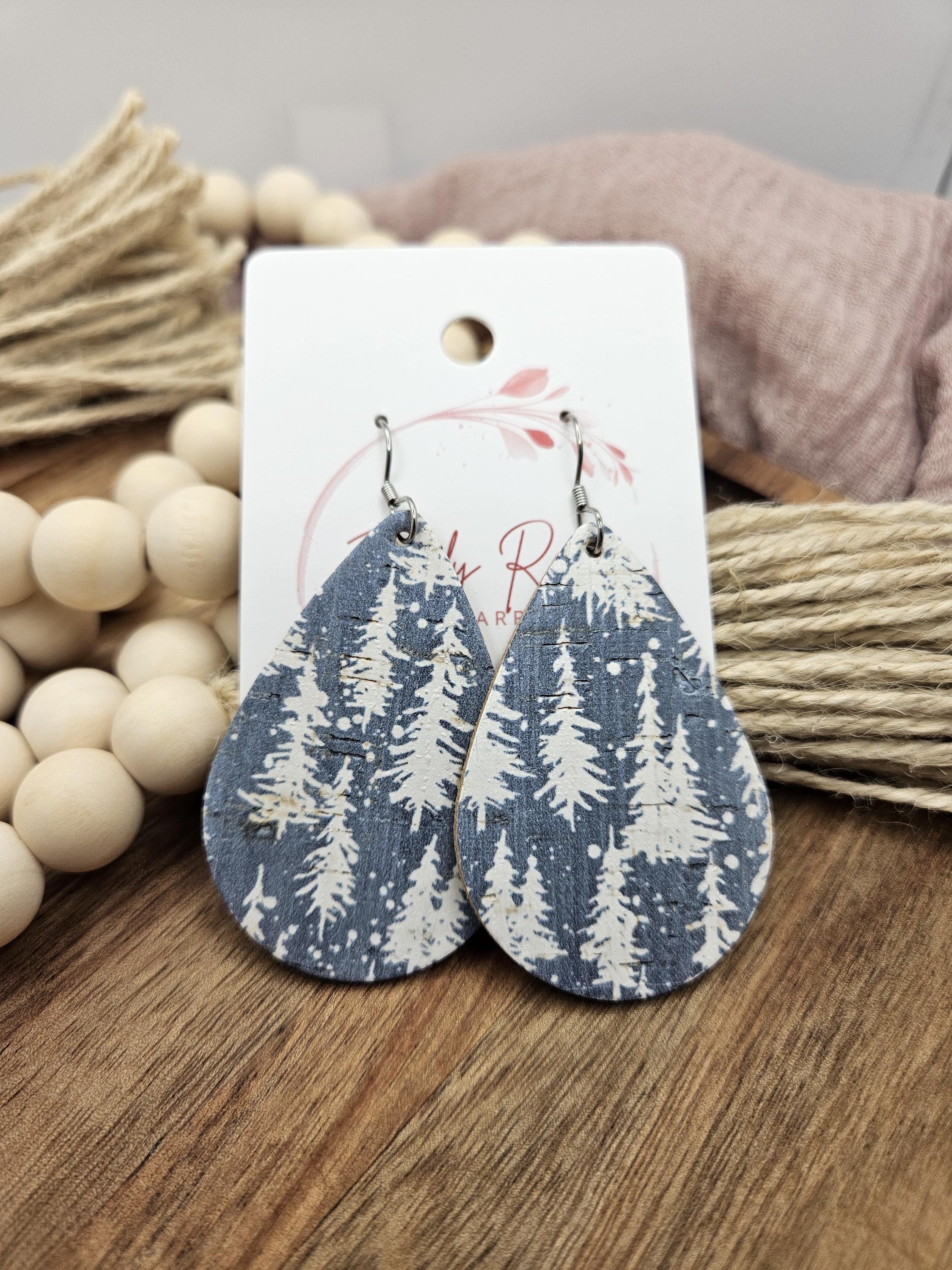 Large Handcrafted Cork Teardrop Earrings Backed with Genuine Leather - Thumbnail 7
