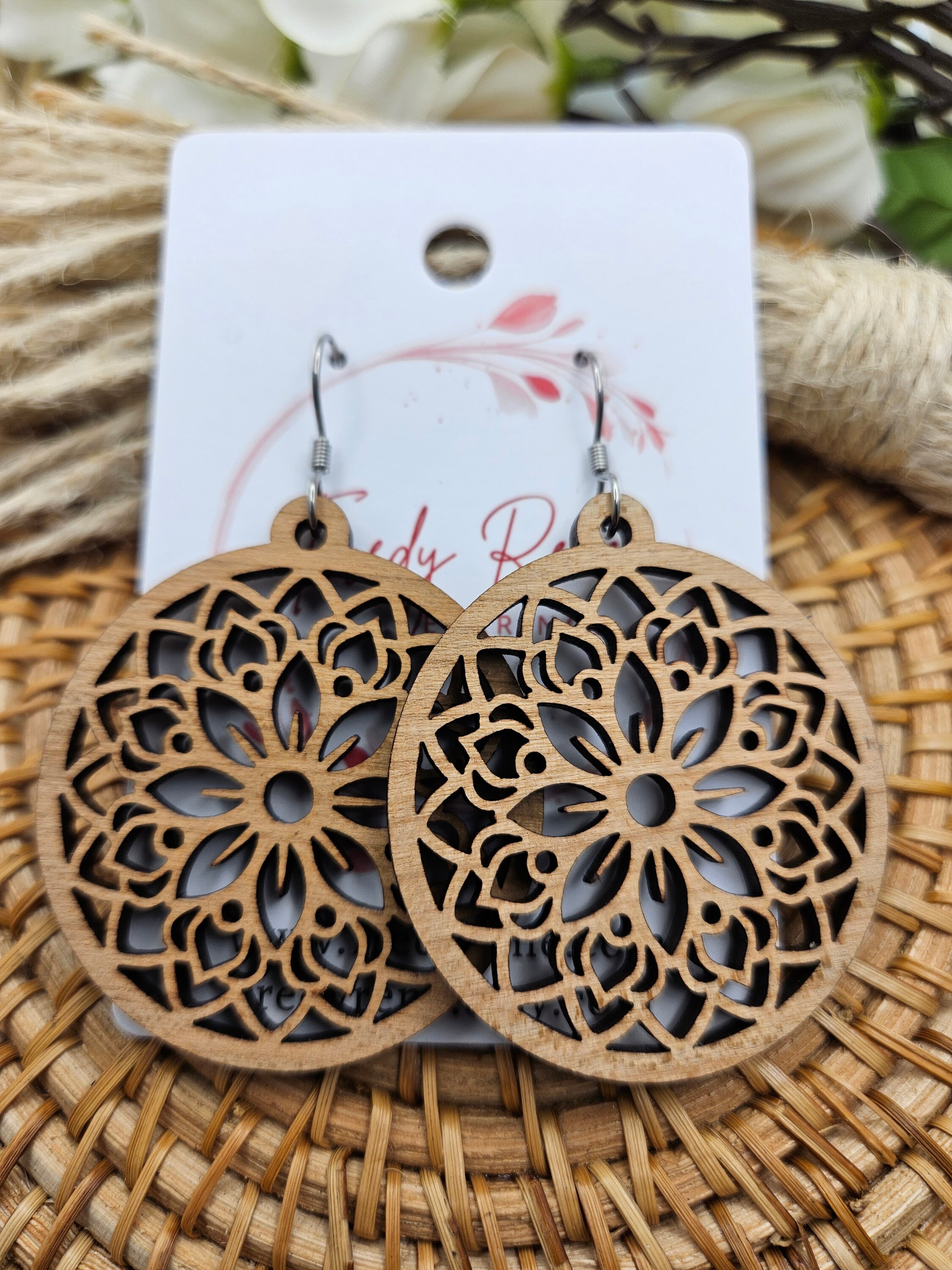 Handmade Wooden Floral Earrings for Everyday Wear - Thumbnail 3