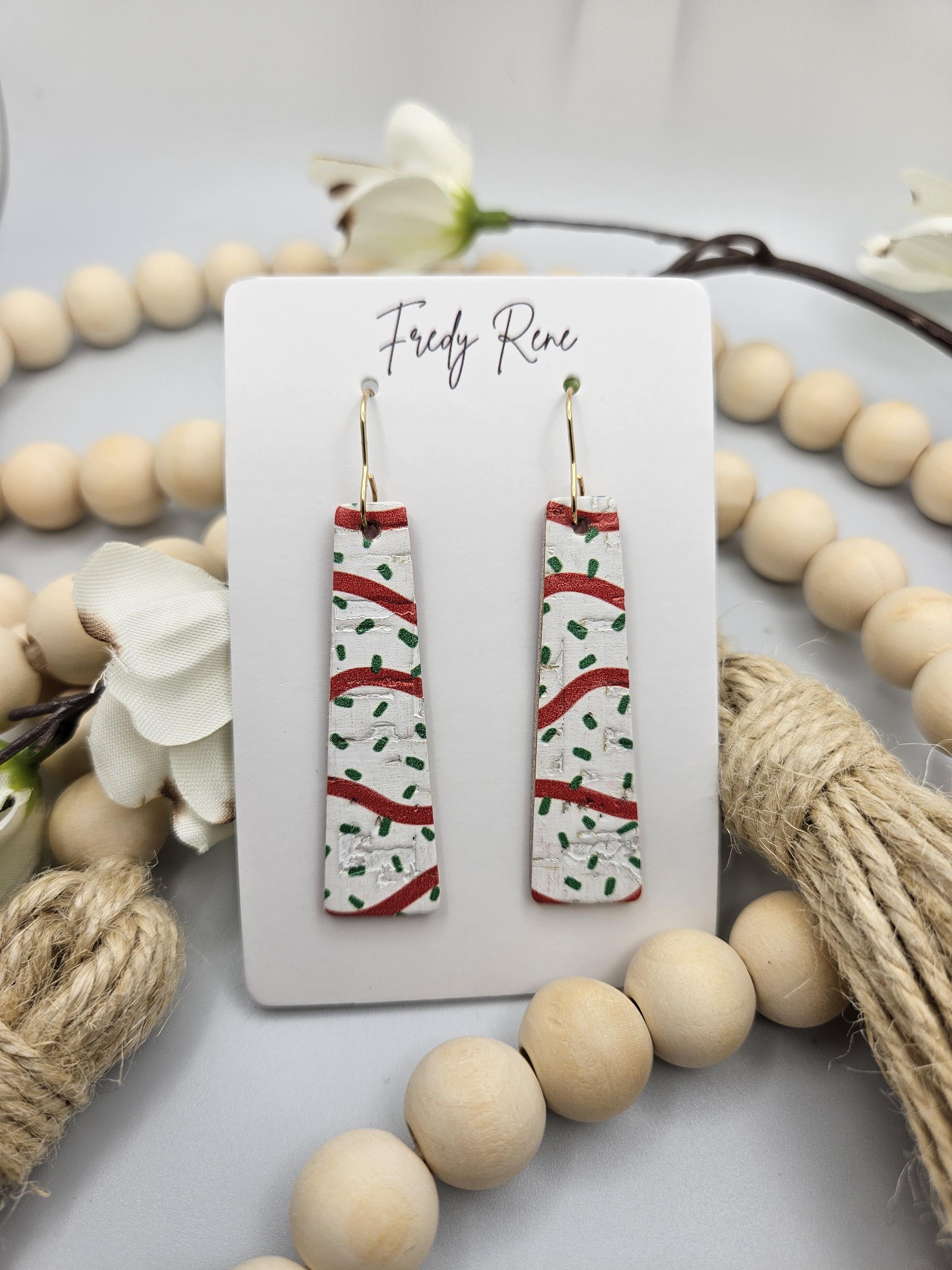 Christmas Cake Bar Cork Backed with Leather Earrings - Thumbnail 3