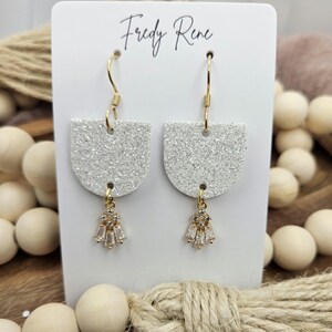 White Glitter Cork Backed with Genuine Leather Earrings