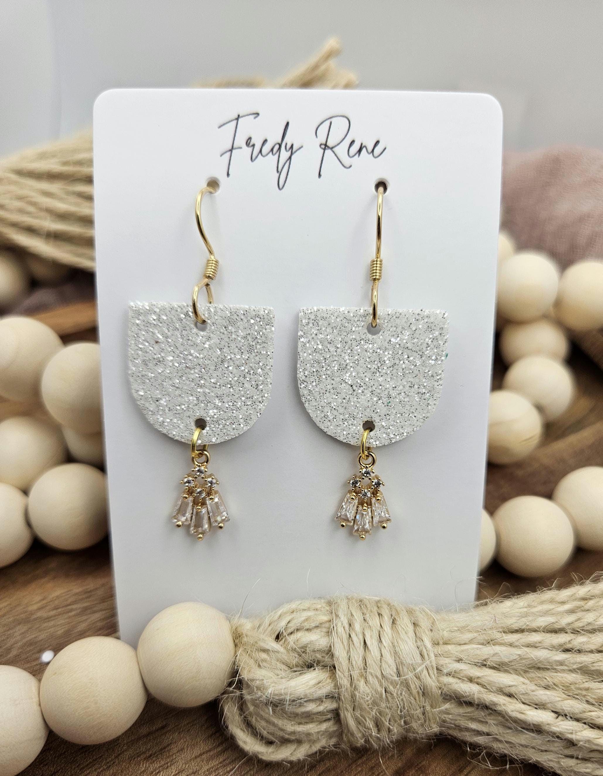 White Glitter Cork Backed with Genuine Leather Earrings - Image 1