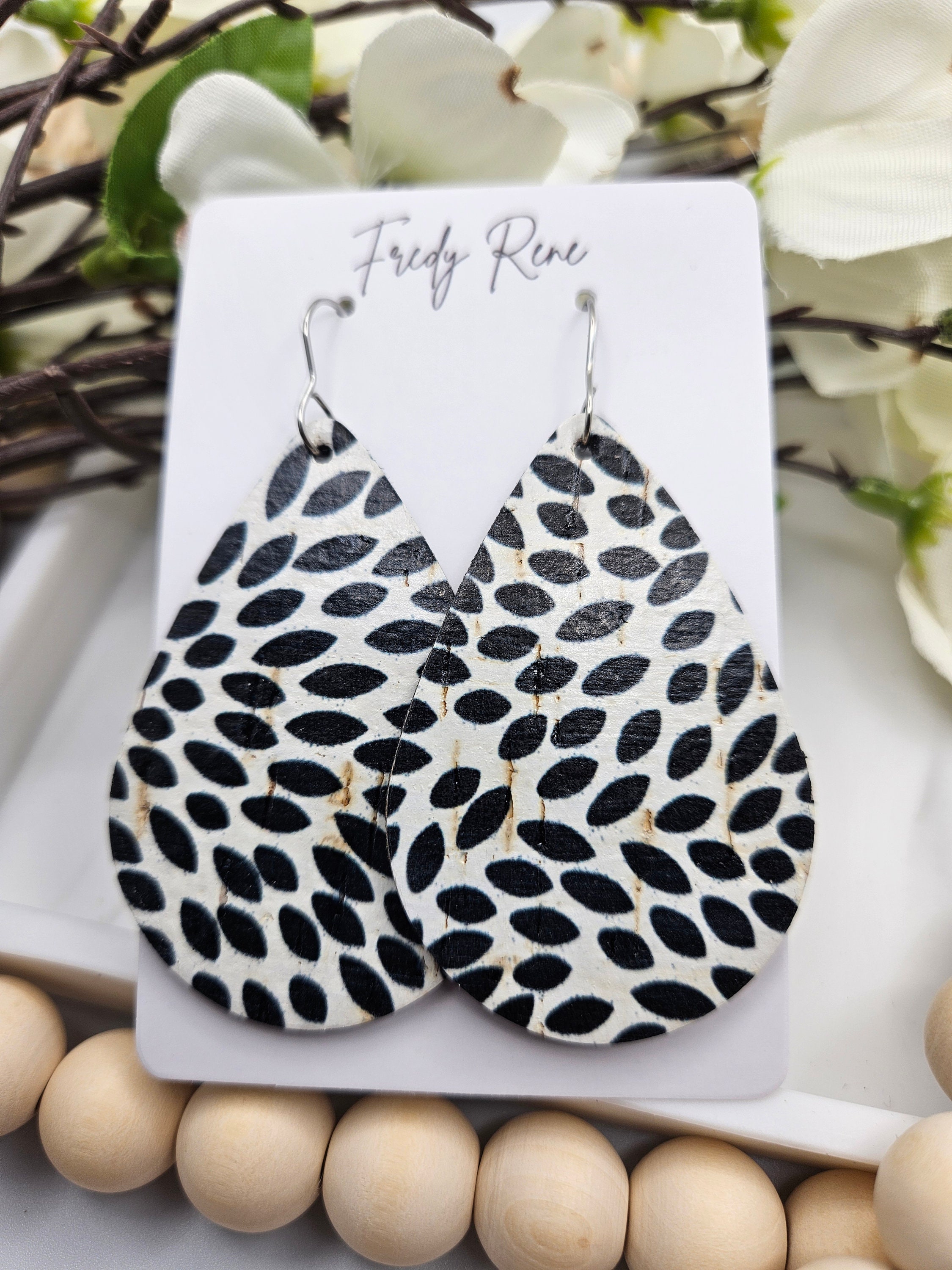 Large Handcrafted Cork Teardrop Earrings with Genuine Leather Backing for Everyday Wear - Image 1