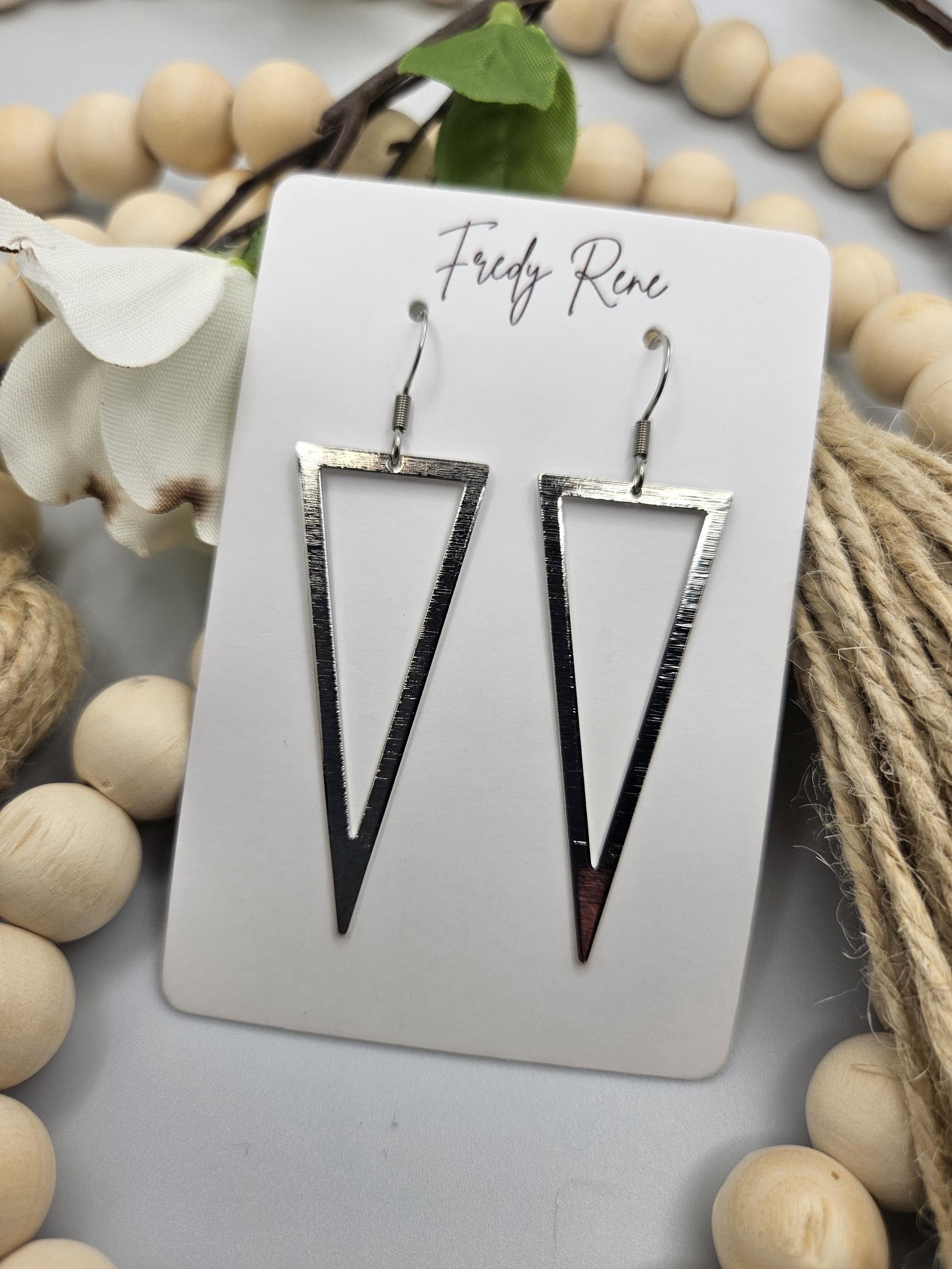 Silver Colored Brass Triangle Earrings - Thumbnail 5