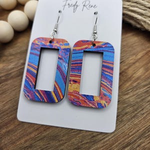 Handmade Bright Multicolor Wooden Swirl Earrings