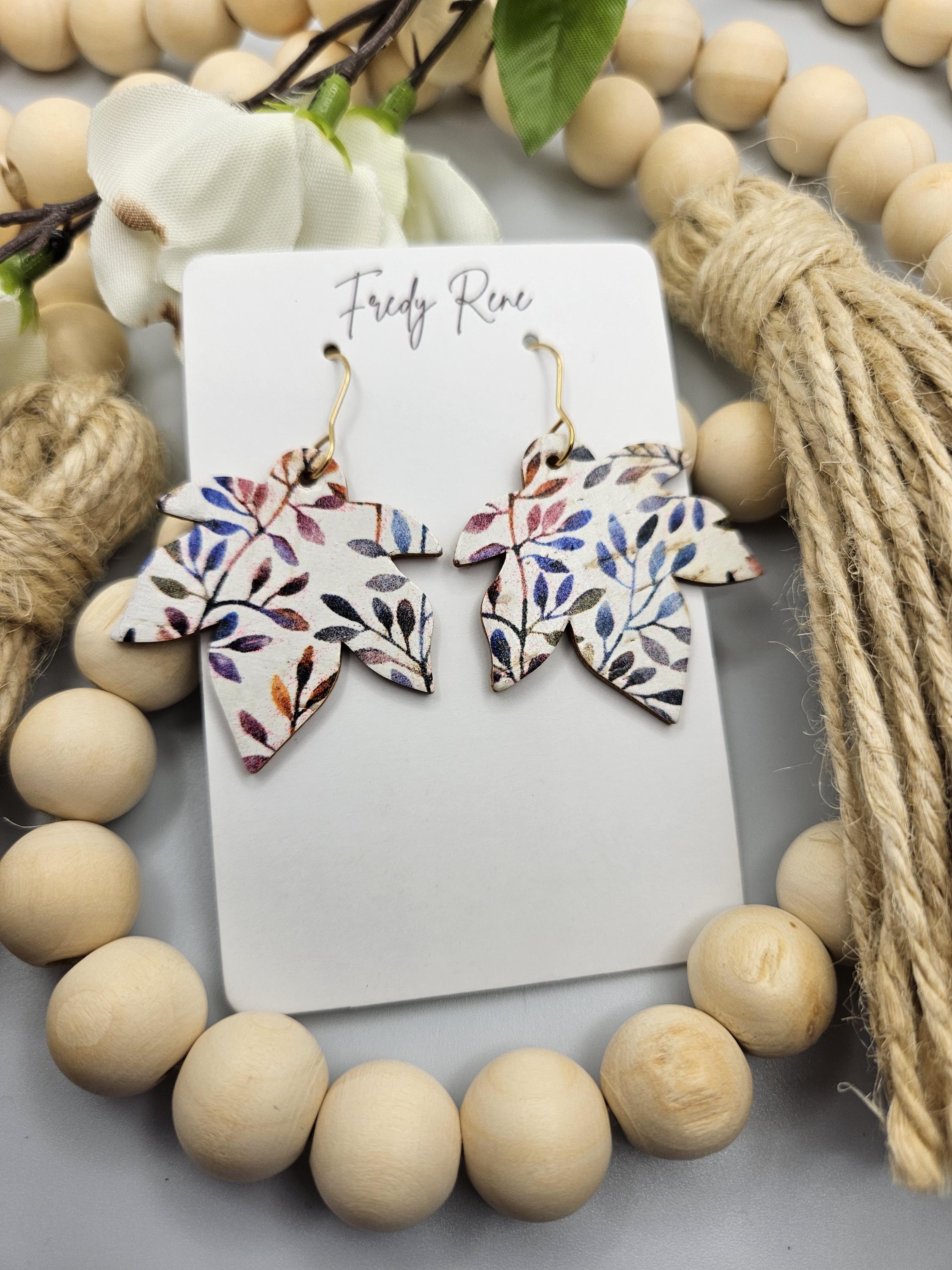 Fall Leaf Shaped Cork Earrings Backed with Genuine Leather - Thumbnail 2