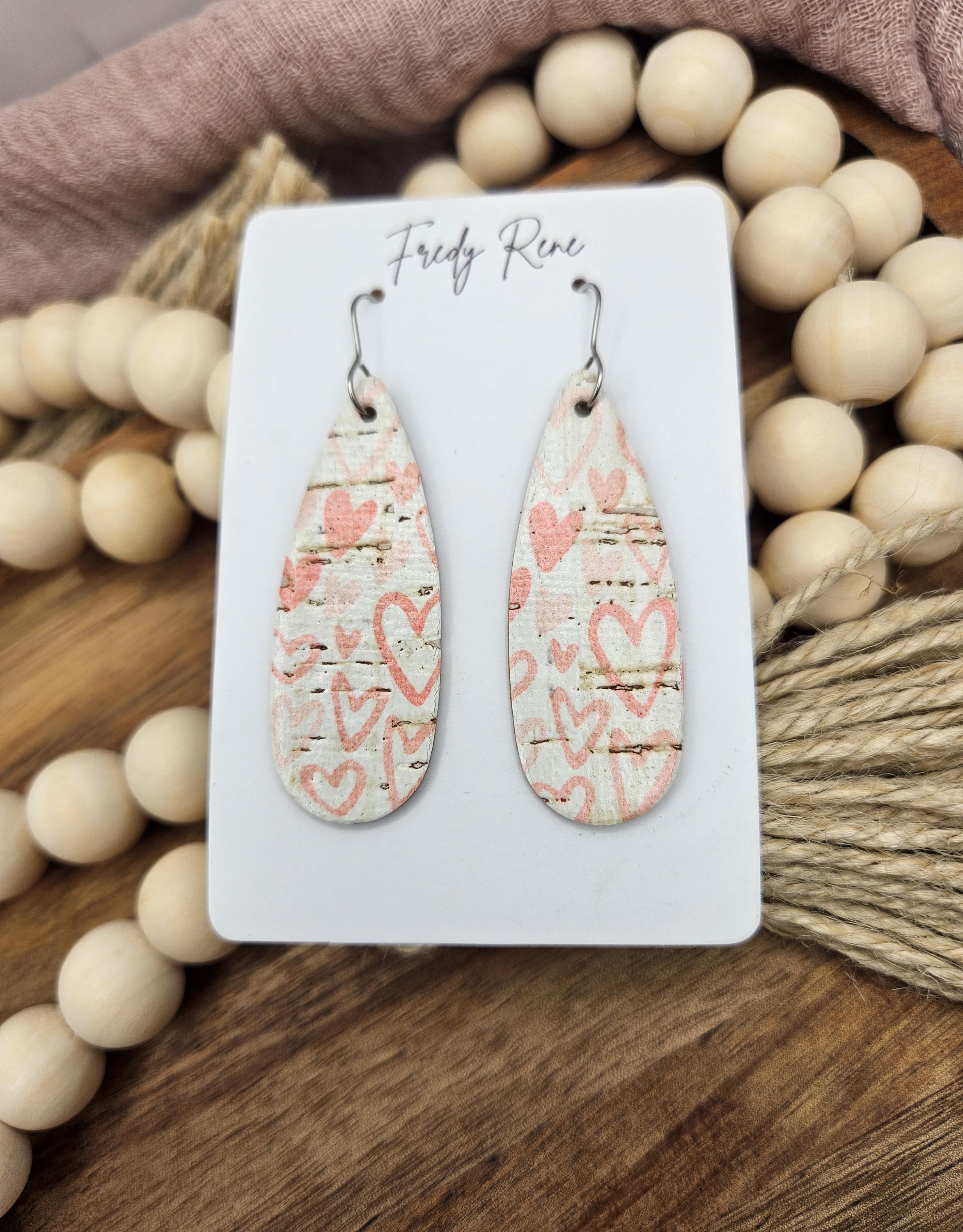 Handcrafted Narrow Heart Cork Teardrop Earrings with Genuine Leather Backing - Thumbnail 7