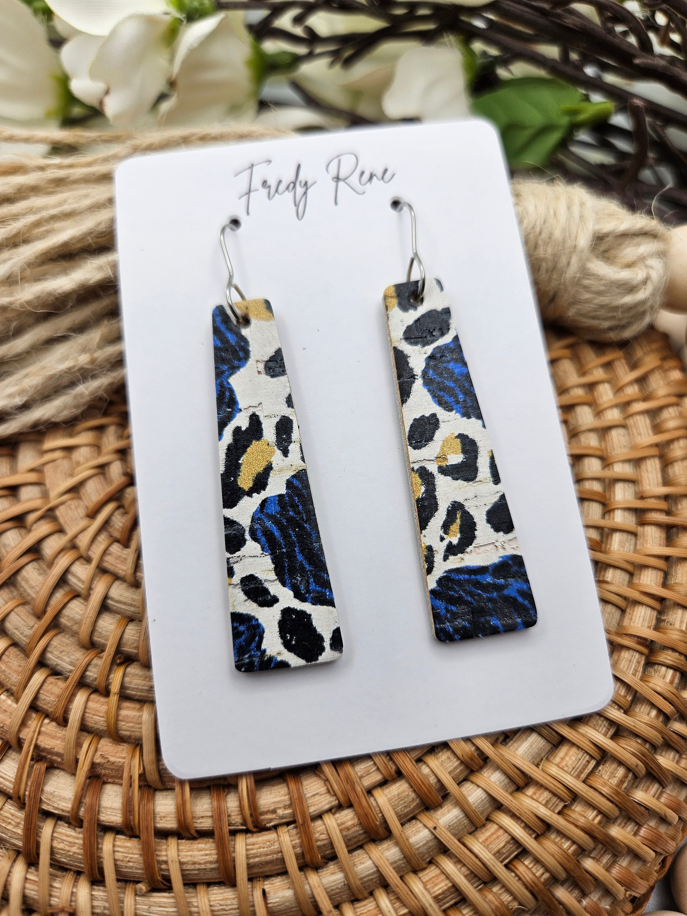 Floral Leopard Cork & Leather Earrings - Handmade Lightweight Jewelry for Everyday Wear - Thumbnail 2