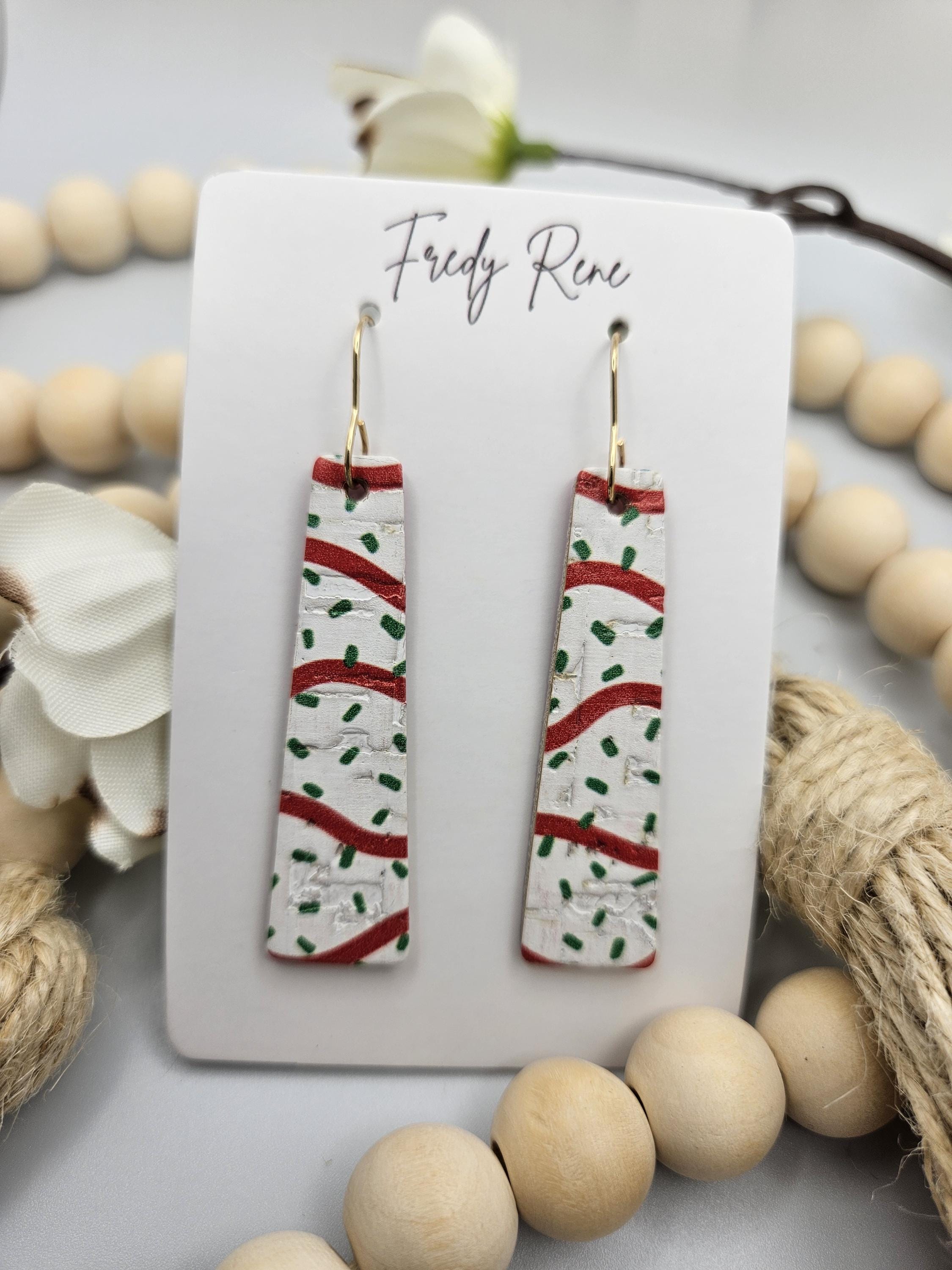 Christmas Cake Bar Cork Backed with Leather Earrings - Thumbnail 2