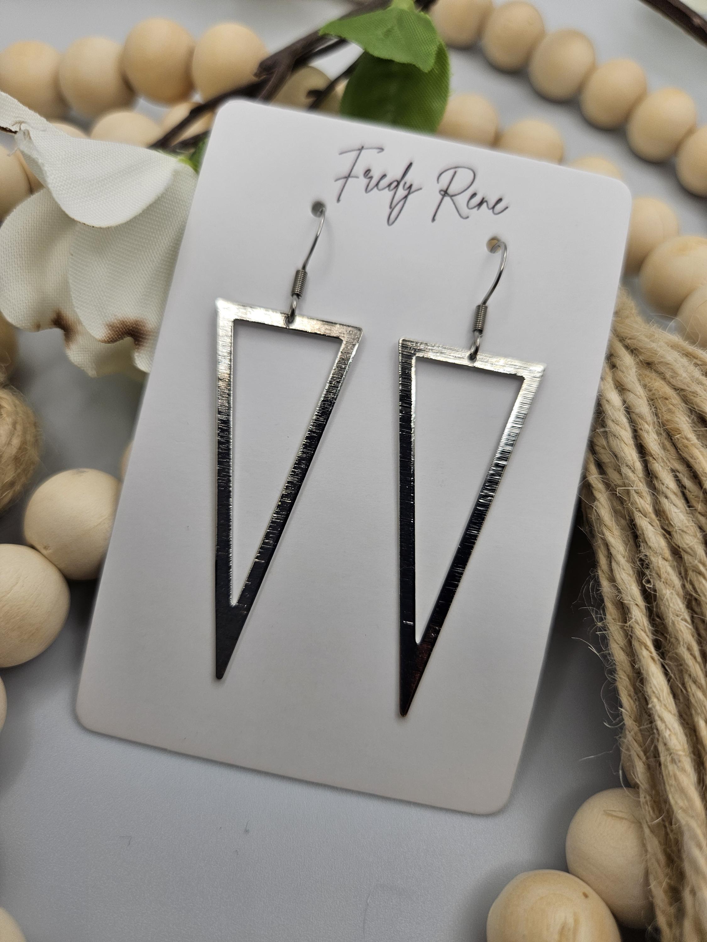 Silver Colored Brass Triangle Earrings